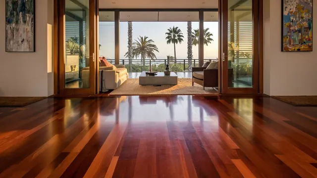 A stunning polished wooden floor in a modern living space