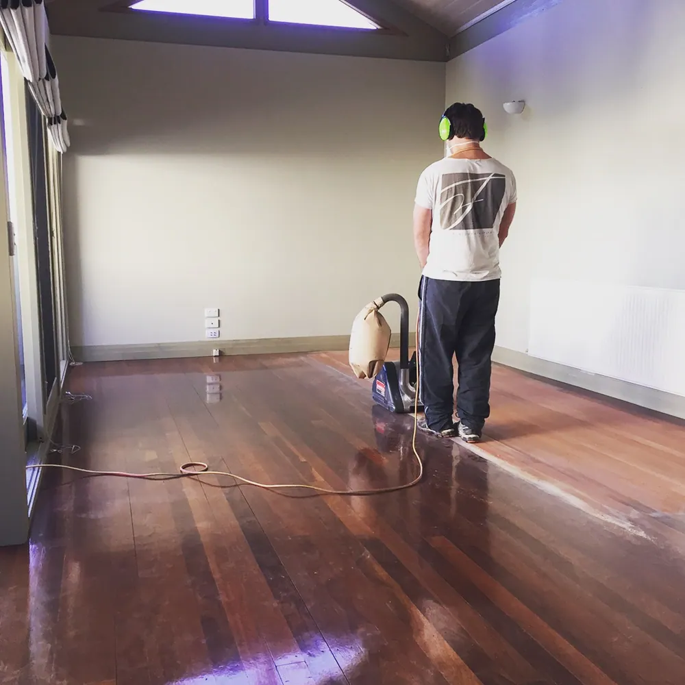 Teak brown Feast Watson direct stain with water-based satin finish timber floor, Gold Coast