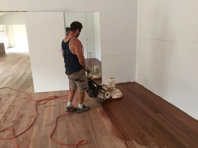 Hard wax oil burnishing timber floor, Gold Coast (view 2)