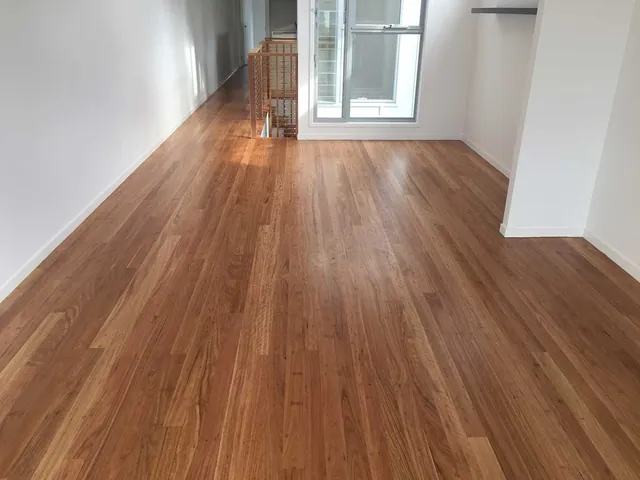 Old polish sanded off for refinishing in water-based 2 pack satin finish timber floor, Gold Coast
