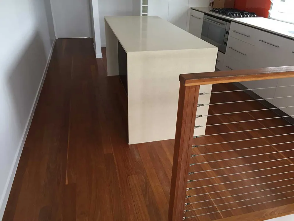 Old polish sanded off to be refinished in a water-based 2-pack satin timber floor, Gold Coast (view 3)