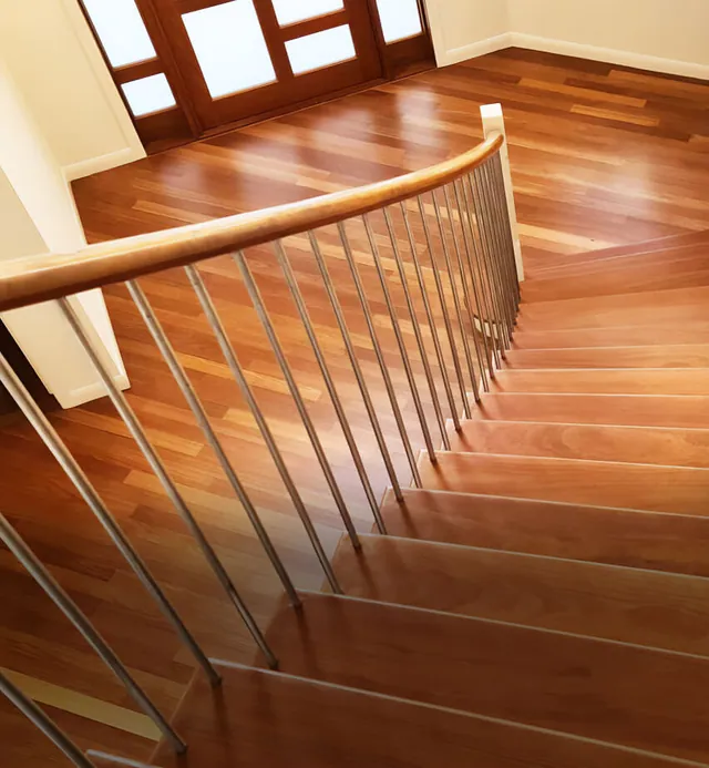 Stair resanding in progress to restore the wooden steps