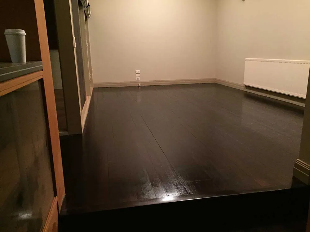 Teak Brown Feast Watson direct stain with a water-based satin finish timber floor, Gold Coast (view 3)