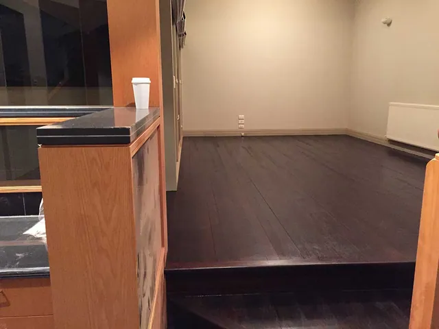 Teak Brown Feast Watson direct stain with a water-based satin finish timber floor, Gold Coast (view 2)