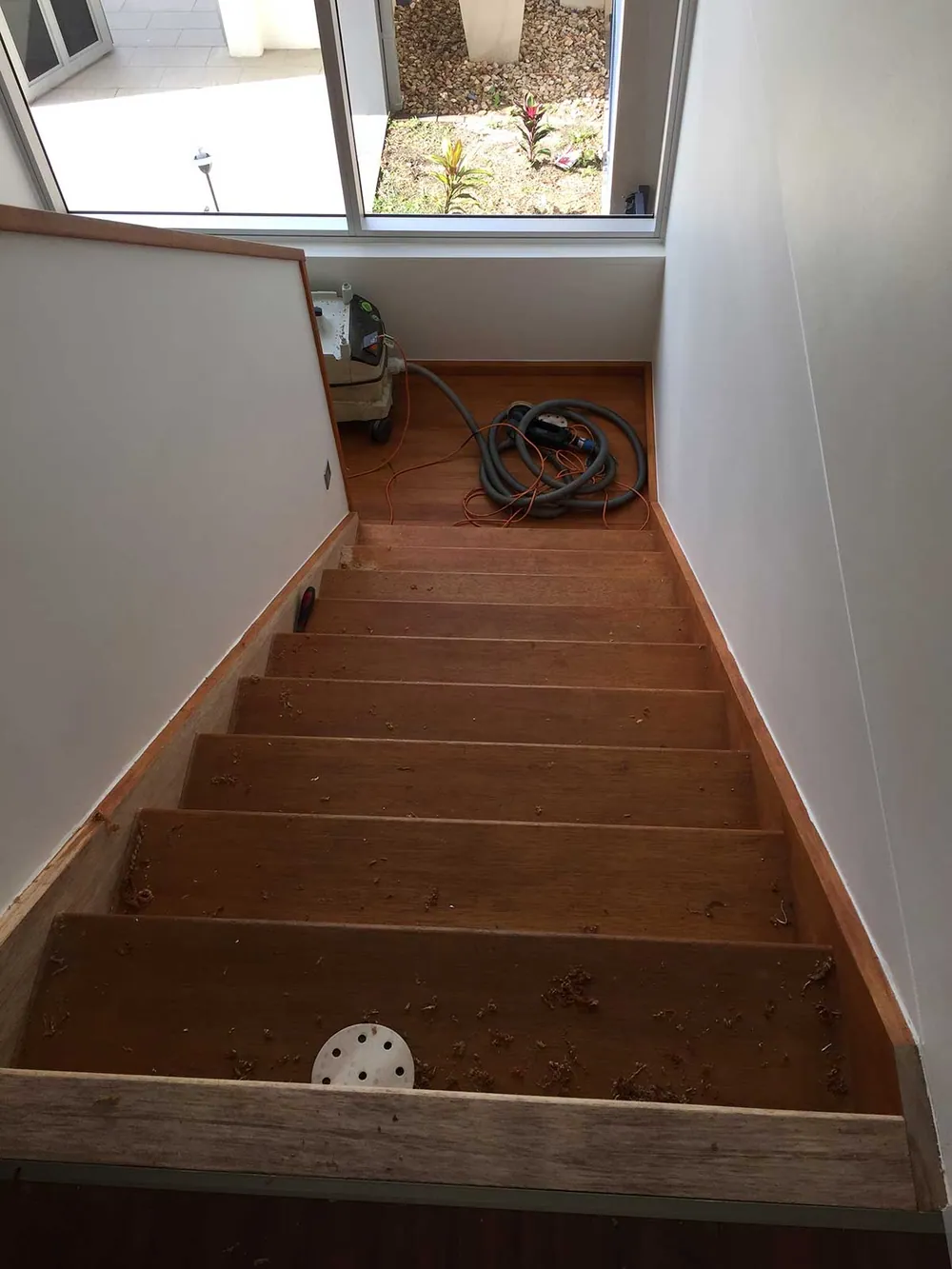 Timber stairs full sand back to bare timber with a Feast Watson walnut direct stain with a polyurethane semi gloss finish (view 6)