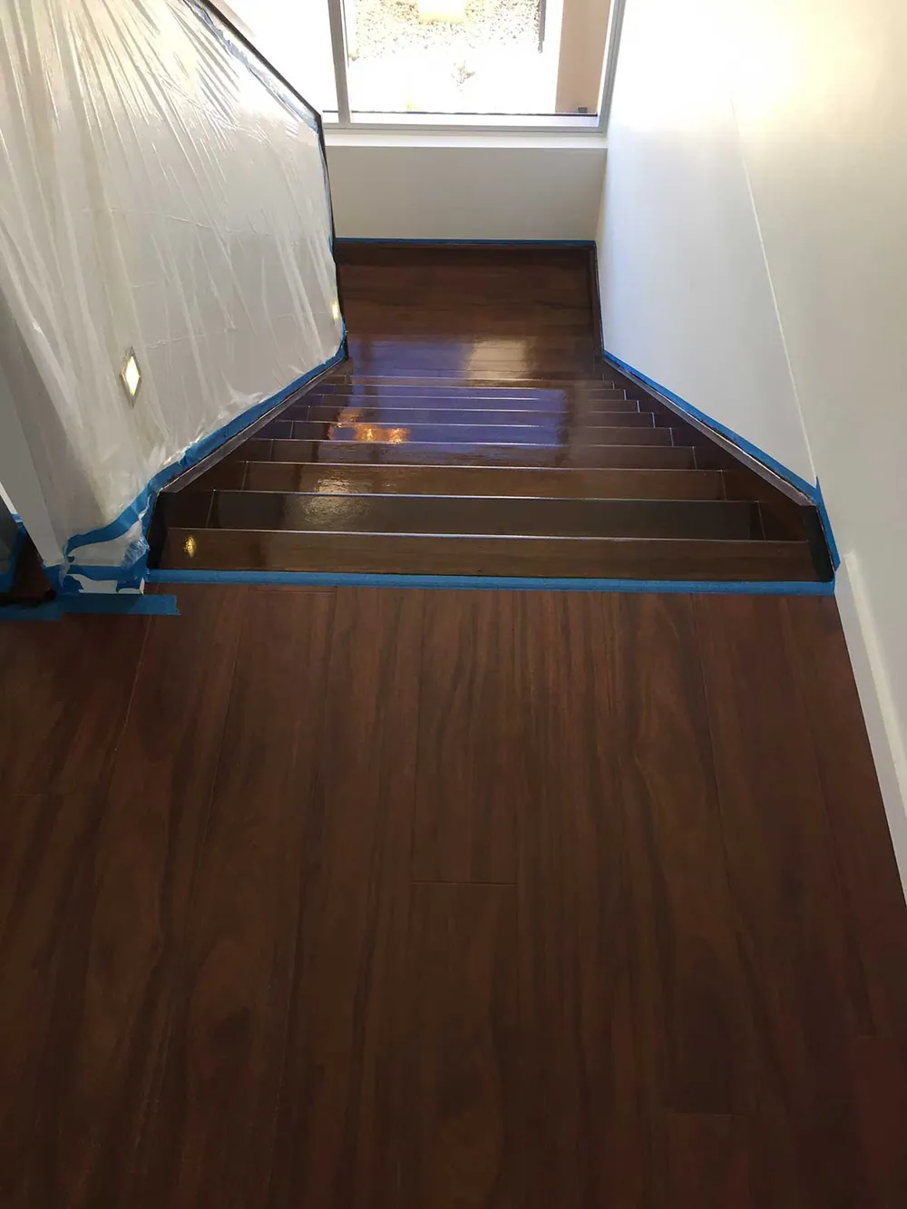 Timber stairs full sand back to bare timber with a Feast Watson walnut direct stain with a polyurethane semi gloss finish (view 5)